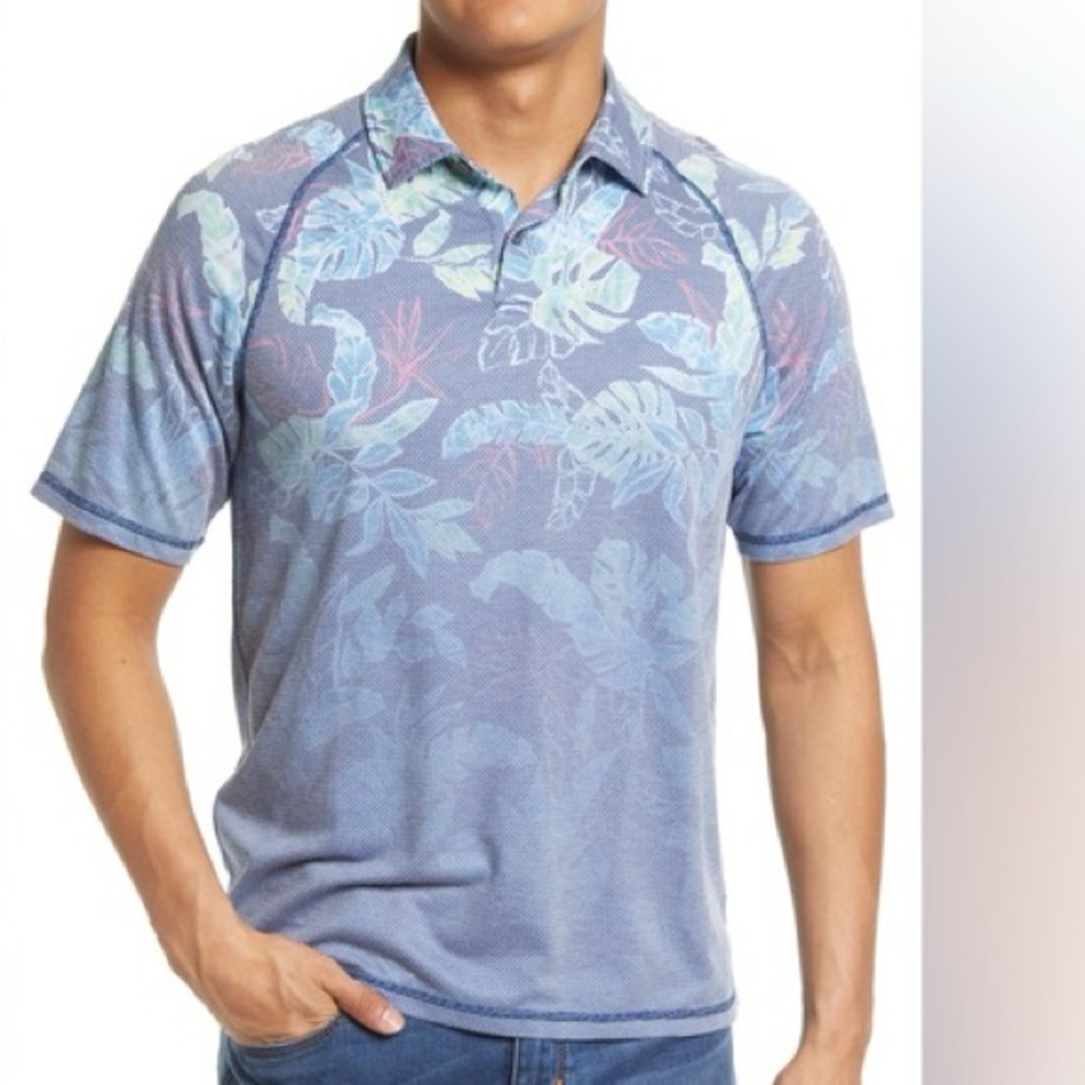 Tommy Bahama Boardwalk Fade IslandZone Polo Shirt Mens XXL Blue Tropical - Picture 1 of 8